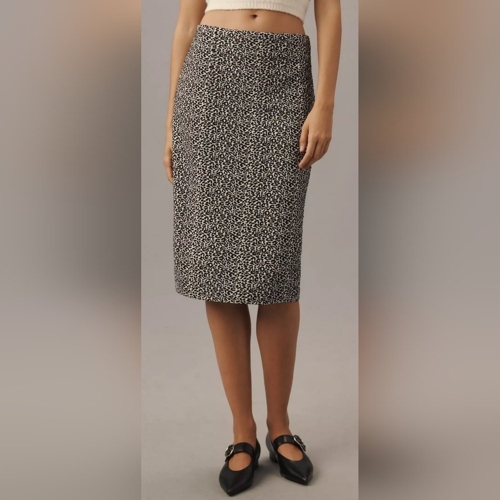 Maeve Anthropologie Knee-Length Pencil Skirt | Black Pattern Animal Print